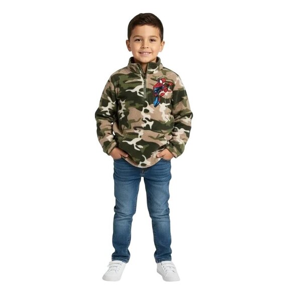 Marvel Other - Marvel Spiderman Boys Quarter-Zip Pullover Fleece Sweatshirt Camo Print Size 5